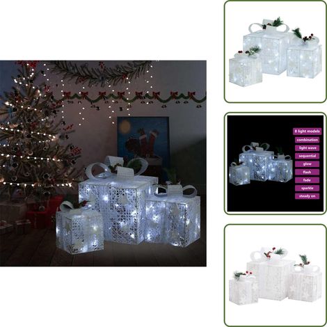 Geschenkboxen Deko-Set 3 Stk. Weiß Outdoor Indoor - LED Beleuchtung - Weihnachtsdekoration - Geschenkboxen - Tischdeko - Winterdeko (1/5)