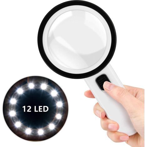 Illuminated magnifying glass, mature magnifying glass with 12 LED lights, manual magnifying glass with 30X lighting function, magnifying glass with (1/5)