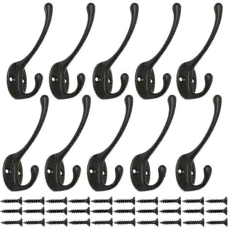 Lot de 10 crochets de penderie noirs vintage, crochets muraux en métal pour vêtements avec 25 vis.