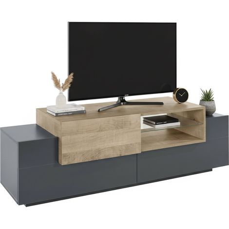 Dmora - Mueble de televisión Dlodrin, Aparador bajo para salón con 2 puertas, base soporte TV, 100% Made in Italy, cm 160x45h51, Antracita y Arce