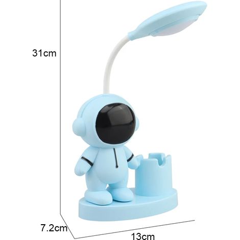 (Bleu) Lampe de bureau LED flexible en forme d'astronaute, créative et mignonne, avec taille-crayon intégré (1/5)