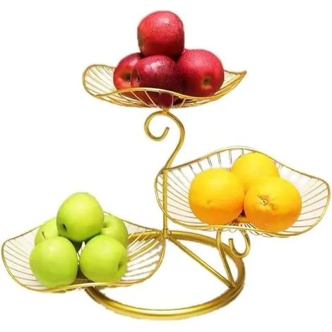 Support de panier métallique à trois niveaux corbeille à fruits en fer décorative de style nordique, (Or) (1/4)