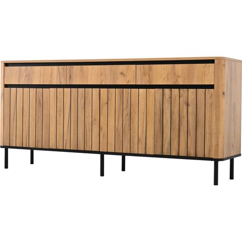 Credenza 160 x 40 x 73 cm in MDF color naturale con 3 cassetti e 3 ante (1/5)