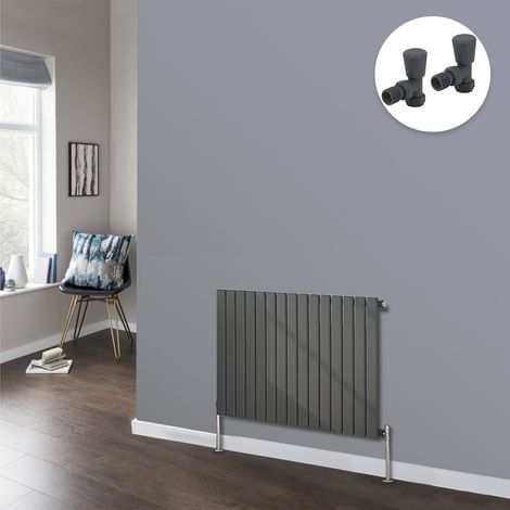 Flat Panel Designer Radiator Bathroom Central Heating Radiators Anthracite with Angled Manual Pair of Valves 600 x 1020mm Horizontal Single (1/3)