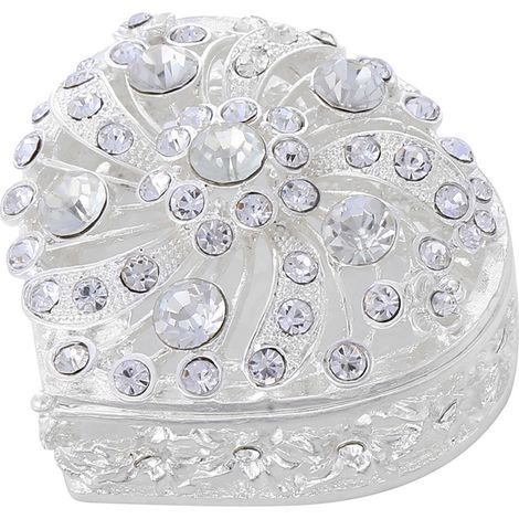 Boîte à bijoux élégante en forme de cœur argentée pour femmes, boîte luxueuse décorée de strass, cadeau de mariage, boîte à bagues, organisateur de souvenirs. (1/5)