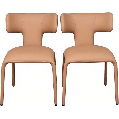 Lot de 2 chaises de salle à manger en cuir régénéré marron clair avec dossier courbé, assise confortable et base métal stable, pour salle à manger, salon, bureau CHICFURN (1/5)