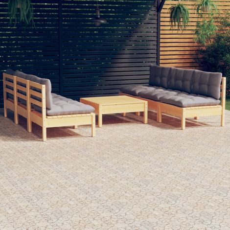 vidaXL 7-tlg. Garten-Lounge-Set mit Grauen Kissen Kiefernholz (1/5)