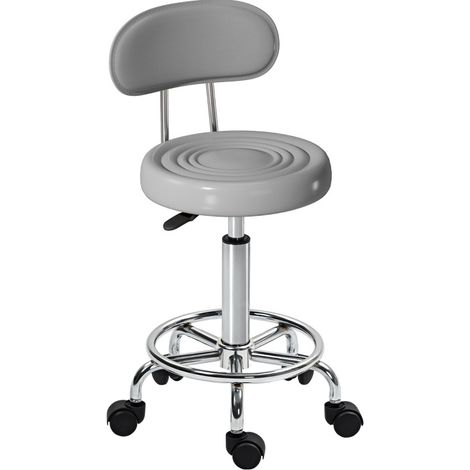 Tabouret à roulettes pivotant et réglable avec dossier, revêtement en simili cuir, gris DESVIAE (1/5)