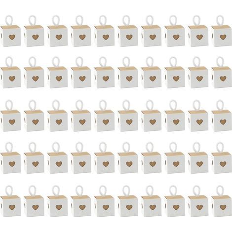 Set di 50 piccole scatoline regalo a forma di cuore in carta kraft bianca per bomboniere, compleanni, matrimoni e Natale. (1/5)