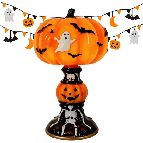 Lampe de nuit d'Halloween gothique en résine, centre de table citrouille alimenté par USB (1/5)