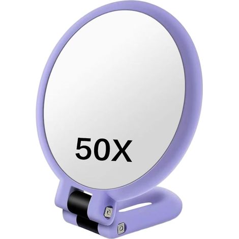 Miroir grossissant 50X, Miroir de Maquillage grossissant Double Face avec poignée réglable à 360 °, Conception Portable/Murale, Violet
