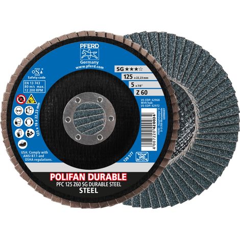 PFERD TOOLS POLIFAN POWER Fächerscheibe PFC 125x22,23 mm konisch Z60 Leistungslinie SG DURABLE STEEL für Stahl 10 Stk (1/5)