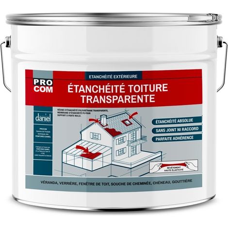 Procom – Résine d'étanchéité transparente polyuréthane 10L – Imperméabilisant pour toiture, véranda, serre – Application facile, résistance aux intempéries