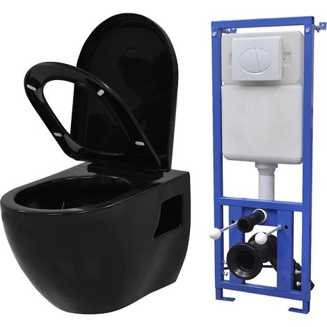 Hänge-Toilette mit Einbau-Spülkasten Keramik Schwarz