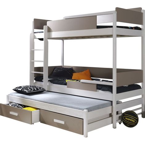 Litera Henderson 114, Blanco + Trufa, De dos pisos, De dos pisos with a pull-out extra cama, 90x200, 90x190, Madera, Somieres, 98x208x183cm