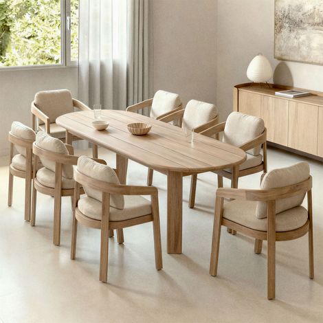 Set de mesa rectangular 240x100 cm en madera de acacia y 8 sillas de comedor en madera de acacia Uleno SKLUM              (1/5)