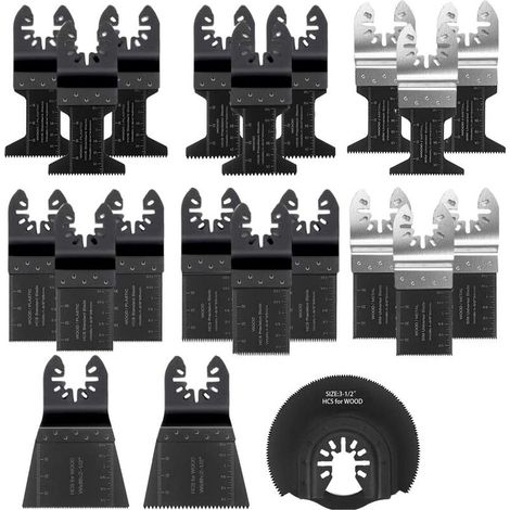 Lame de Scie Oscillante, 21PCS Mixte Outil Multi-Usage Kit, avec Accessoires de Universel Outil Multifonction Oscillant à Libération Rapide pour Coupe General Multi-Tool (Noir)