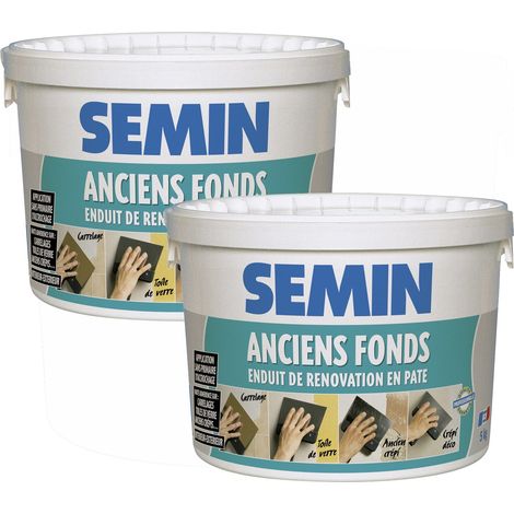 Lot de 2 enduits de rénovation pour les supports irréguliers Anciens Fonds Semin - spécial toile de verre, carrelage, peinture - intérieur/extérieur - seau de 5 kg (1/5)