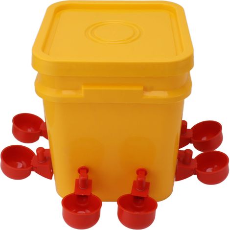 Abreuvoir automatique pour poulets avec réservoir portatif de 12 L, équipement d'abreuvement pour volailles (seau pour oies et canards), bol rouge intégré et vis noires. (1/5)