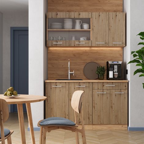 Cocina versátil R-Line, Roble artesanal/Roble dorado, 140 cm , ET Roble, Vicco