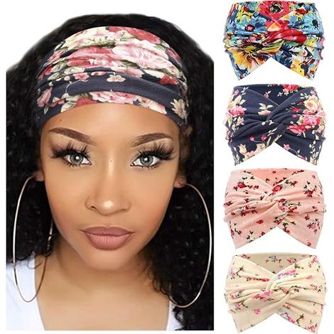 4er-Pack breite Retro-Kopftücher für Damen, süße, geknotete Haarbänder als Accessoires (1/5)