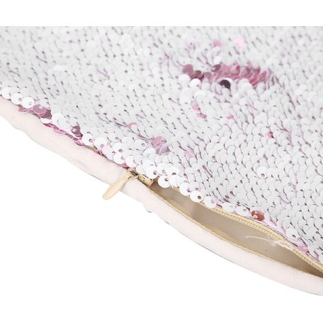 Housse de coussin à sequins en suédine avec fermeture éclair pour canapé et lit - Rose et blanc (1/5)
