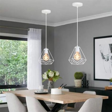 Lot de 2 Lampe Suspension en Cage Salon Lustre Industriel Vintage designe Simple Lampe de Plafonde Style Nordique pour Salon (1/4)