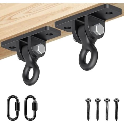 Dolibest 2pcs Crochet de Balançoire, Crochet de Suspension Hamac Fixation Sac de Frappe plafond Fixation pour Fauteuil Suspendu Pivotante 180° Pour Pontage au Plafond sur Poutre en Bois,900lbs/Style C (1/4)