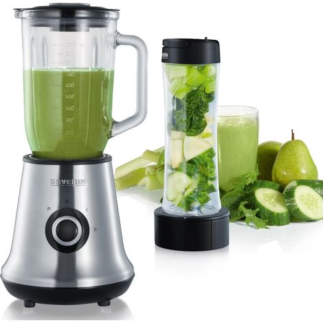 Severin Frullatore Multimixer e Smoothie Mix & Go in Acciaio inox e Bicchiere in Vetro 500 W - SM 7971