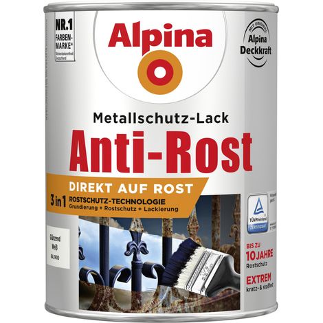 Alpina Metallschutz-Lack Anti-Rost 2,5 l weiß glänzend Metallack Schutzlack (1/3)
