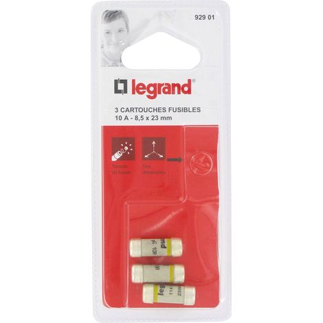 Fusible con luz indicadora de 10 amperios, 8,5x25,8 mm, x3 blister - Legrand