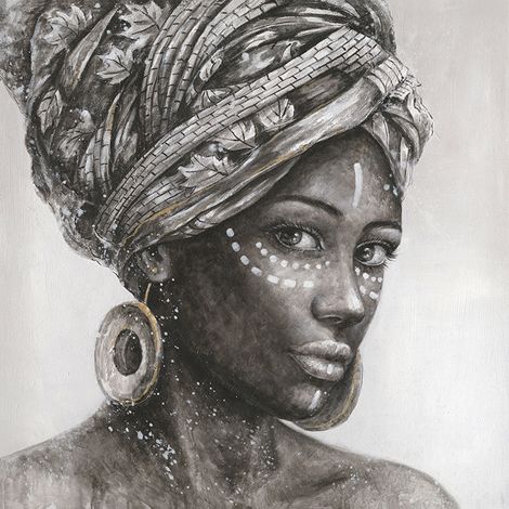 Toile en lin à l'huile, Ethnique, 100x100x3 cm (1/4)