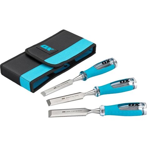 Ox Tools 3 Piece Woodworking Chisel Set 13mm 19mm 25mm Striking Cap OX-P371203 (1/4)
