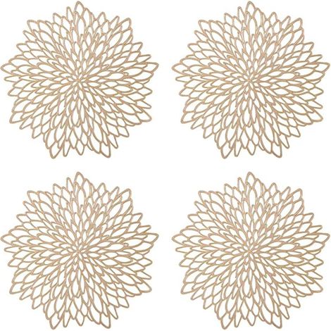 Juego de 4 manteles individuales redondos dorados de Ø30 cm, de plástico hueco, con aislamiento térmico, ideales para decoración de mesa y ocasiones festivas. (1/5)