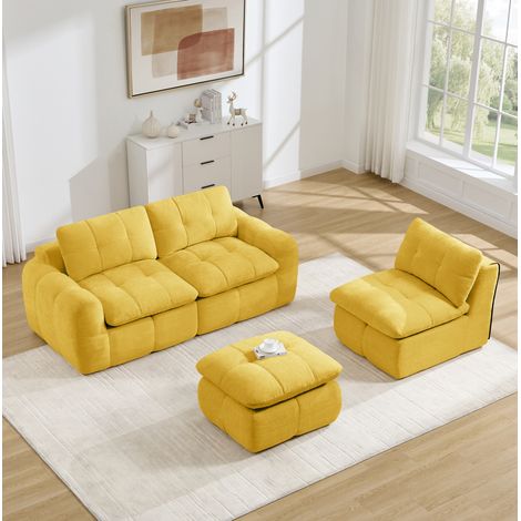 Modulares Ecksofa 3-Sitzer 264 x 160 x 68 cm Gelb HAVRYA (1/5)