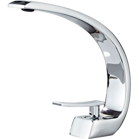 Robinet de lavabo domestique en forme de lune, robinet simple électroplaqué pour eau chaude et froide, robinet monotrou. (1/2)