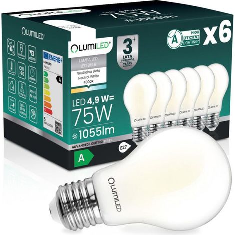 Ampoule Led E27 A60 - 4 9 W - 1055 Lm - 4000 K - Angle De Diffusion 360 Degres - Classe Energetique A - Lot De 6 (1/5)