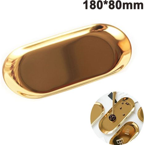 Plateau de rangement ovale en acier inoxydable pour serviettes, assiettes, thé, fruits, cosmétiques et bijoux. (1/4)