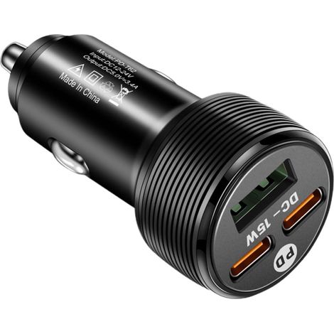 Chargeur de Voiture Portable à Trois Ports USB Noir Sortie 5v 3a Abs et Composants Électroniques, pour Voyage et Déplacement, Design Épuré (1/5)