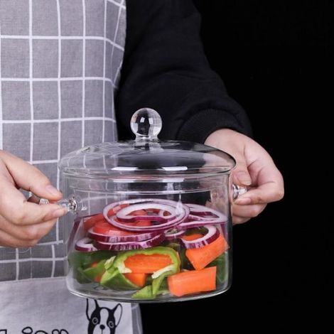 Marmites et soupières,Casserole en verre Borosilicate poêle créative Pot Pot de soupe chaude Mini casserole bol soupe - Type 1800ml (1/4)