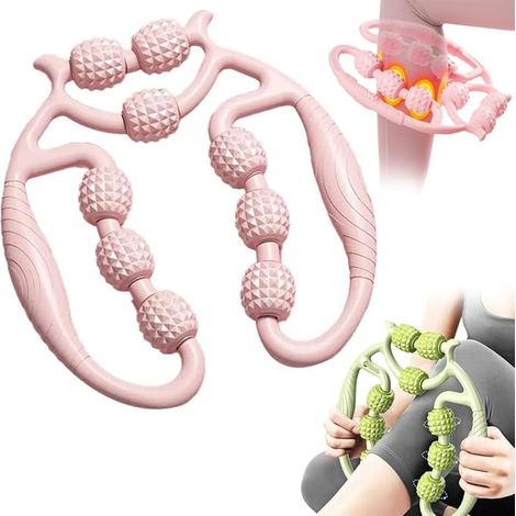 Rullo anticellulite per cosce e gambe, rullo muscolare a 9 ruote, massaggiatore per tessuti profondi per braccia, collo, polpacci, cosce, schiena, rullo per massaggio circolare, clip per massaggio per