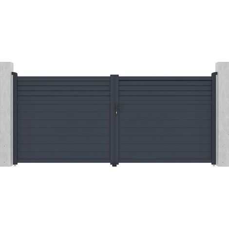 Cancello a battente L397 x H181 cm Alluminio a persiana Antracite - VIAZO (1/5)