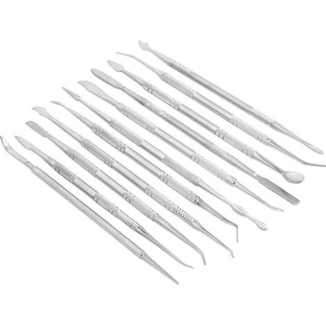 Set de 11 outils de sculpture pour argile en acier inoxydable - Couteaux à modeler, lames crantées et outils de gravure pour céramique et poterie (1/5)