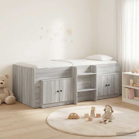 vidaXL Cadre de lit en loft avec armoire avec porte 3 pc Sonoma gris (1/5)