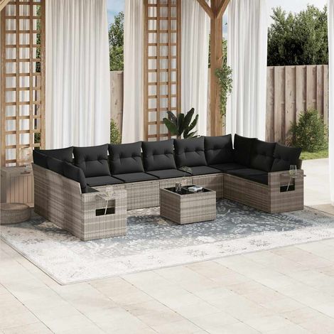 Salon de jardin 11 pièces en résine tressée gris clair avec coussins anthracite, 87.9kg - PANGIVO (1/5)