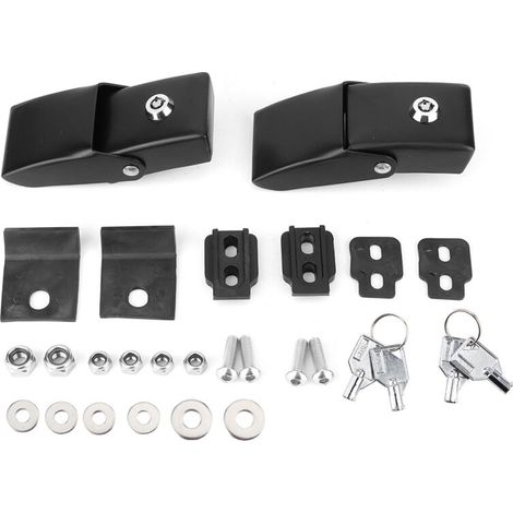 Set de 2 Fermoirs de Capot Métal Noir avec Clés pour Jeep Wrangler JK 2007-2017, Sans Perçage