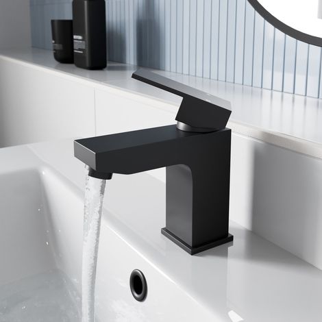 Basin Mixer Tap Square Mono Single Lever Faucet Matt Black (1/5)