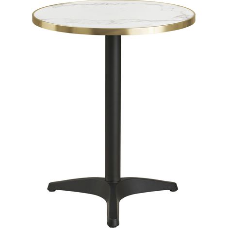 Tavolino bistrot rotondo effetto marmo bianco con bordo dorato e gambe nere (1/5)