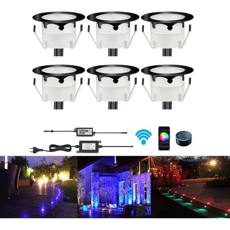 10 Spot LED Eclairage Extérieur Encastrable Sol Terrasse Bois,45mm Spots Encastré Extérieur Fait en IP67 DC12V 1W Avec Alimentation EU Pour Jardin Escalier Patio RGB (1/5)