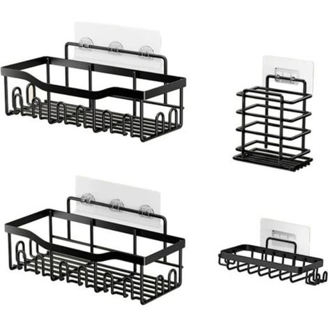 Étagère de salle de bain, sans perçage, étagère murale/de douche – Noire – (1/5)
